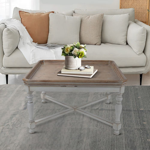 Fin Coffee Table | 33" | Tray Top | Rustic Fir Wood | White Brown