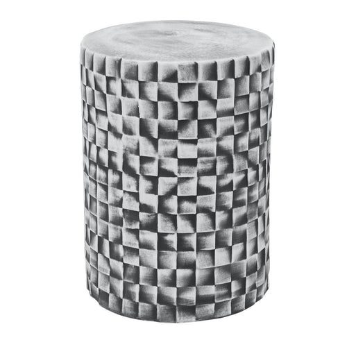 Stool Table | 18" | Ceramic | Cylindrical | Textured Geometry | Gray