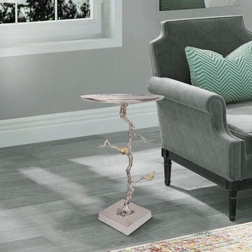 Accent Table | 28" | Branch Frame | Bird Accents | Silver Gold