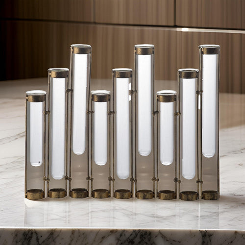 Accent Vase | 18" | 9 Slot Glass | Iron Frame | Antique Bronze