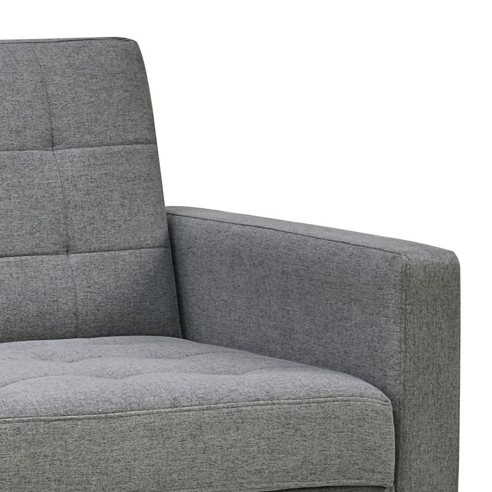 79 Inch Sofa Bed Convertible Futon Track Arms Gray Square Tufted Fabric BM285430