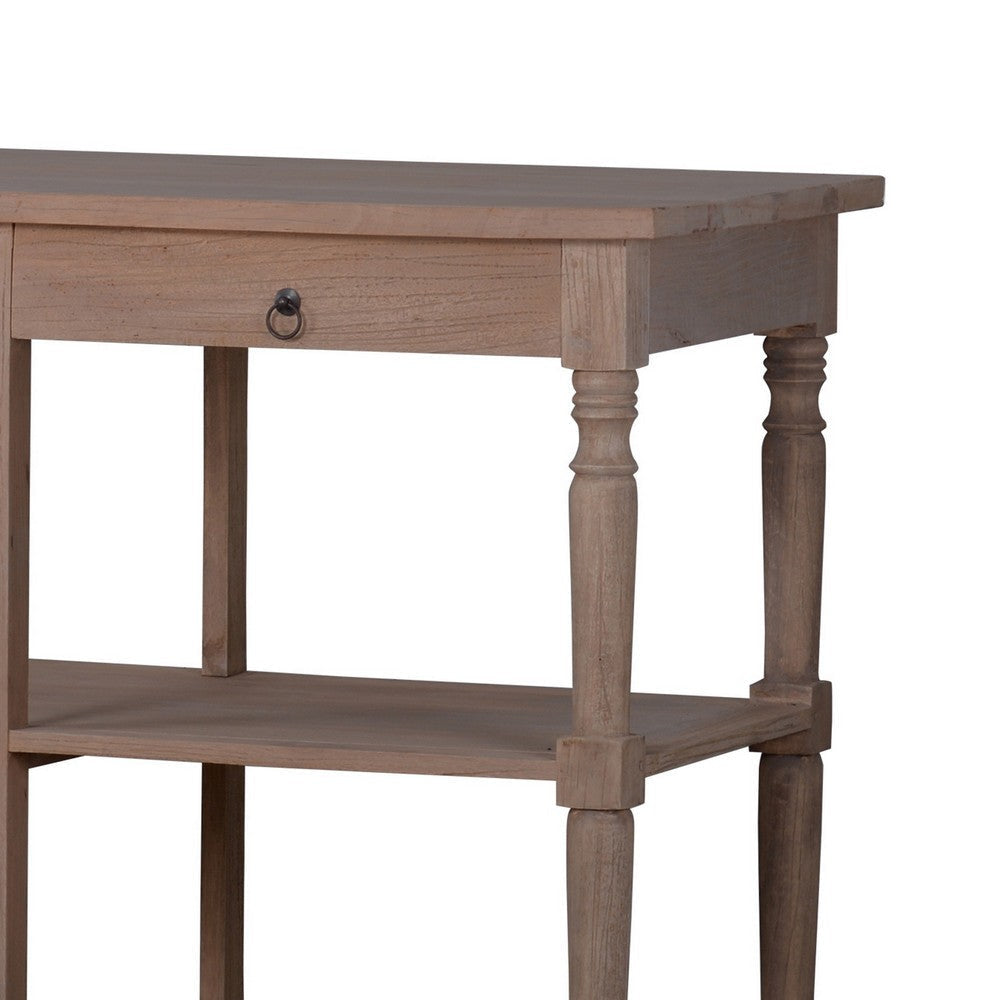 65 Inch Side Console Table 3 Drawers Turned Legs Natural Durian Wood BM285431