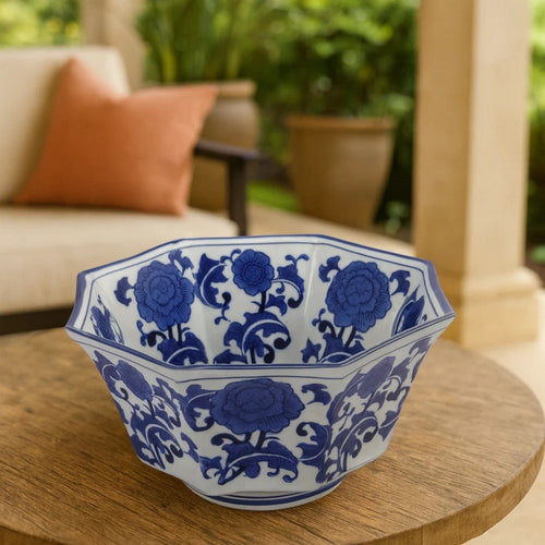 Decorative Bowl | 11" | Floral | Blue White Porcelain