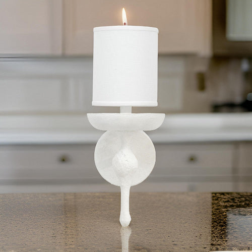 Zoe Wall Sconce | 12" | Plaster Base | Linen Shade | White