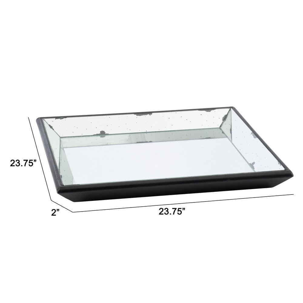 Decorative Tray | 24’’ Square | Mirrored Surface | Modern | Black BM286364