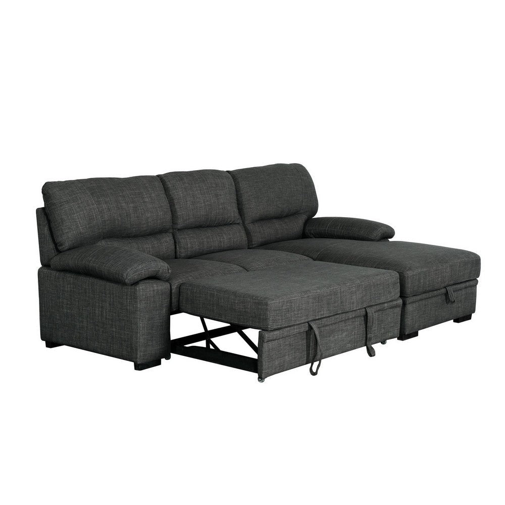 Silas 93 Inch Wood Sleeper Sectional Sofa with Storage Modern Black Suede BM286391
