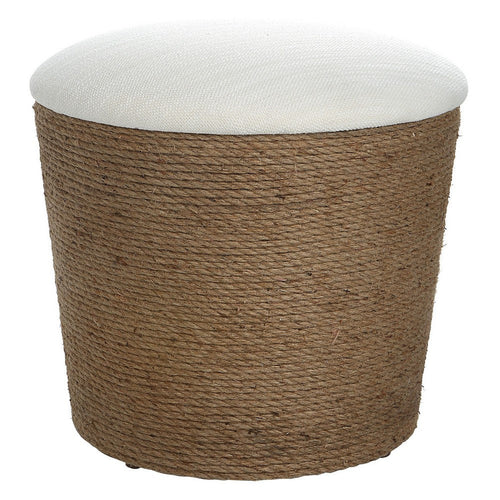 Ottoman | 18" | Storage | Rope Wrapped Base | Off White Brown