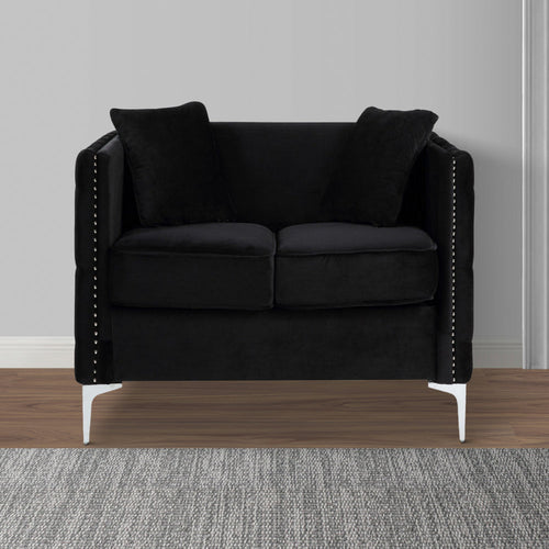 Zion Loveseat | 53" | Tufted | Nailhead Trim | Black Velvet