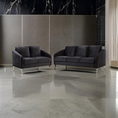 Hida Sofa Set | 2 Piece | Diamond Tufted | Black Velvet