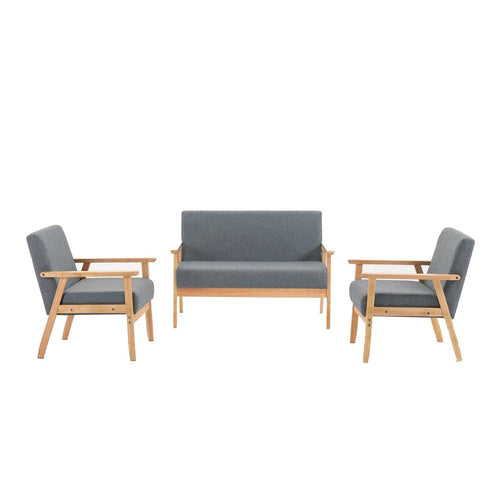 Gala Set | 3 Piece | Loveseat & Chairs | Gray Fabric | Brown Frame