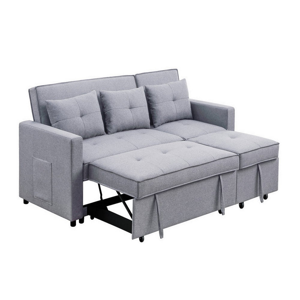 Jayce 80 Inch Wood Convertible Sleeper Sofa with Side Pocket Light Gray BM286632