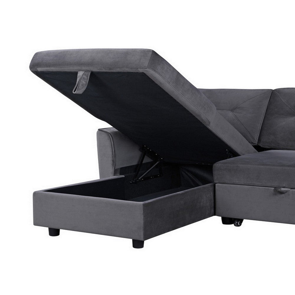 83 Inch Reversible Sleeper Sectional Sofa with Storage Chaise Gray Velvet BM286652