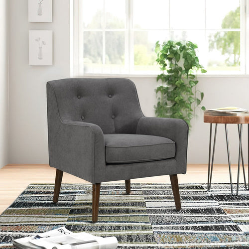 Kina Accent Chair | 28" | Gray Fabric | Button Tufted | Wood Legs