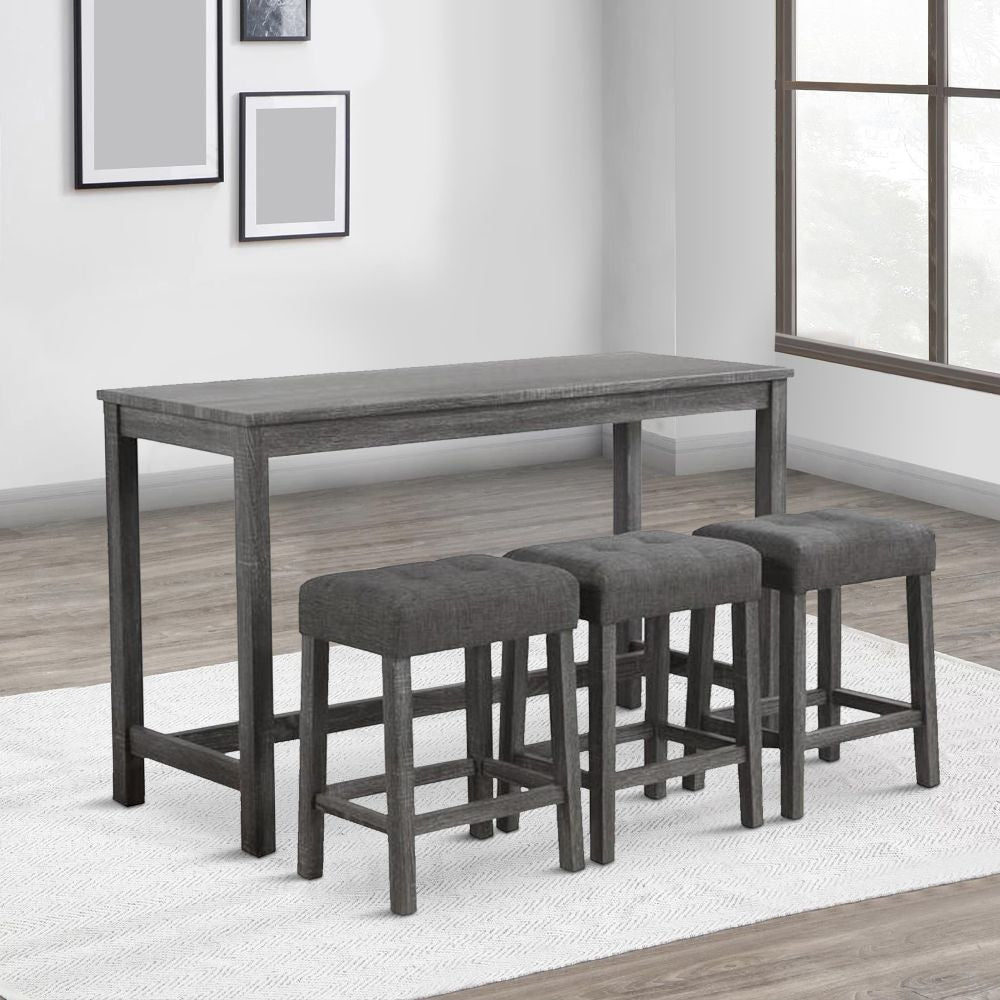 Elva Table Set | 4 Piece | Counter Height | Tufted Stools | Gray