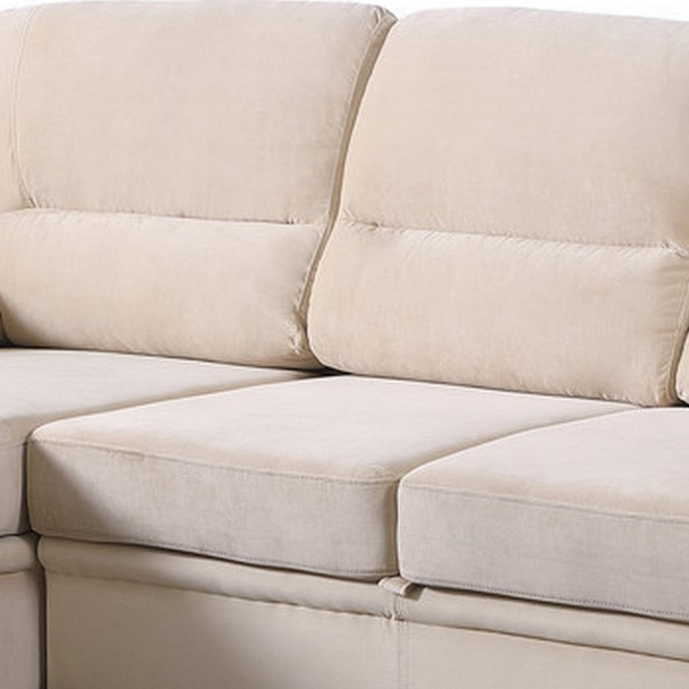 Exie 98 Inch 2 Piece Sectional Sofa Pull Out Bed Storage Beige Velvet