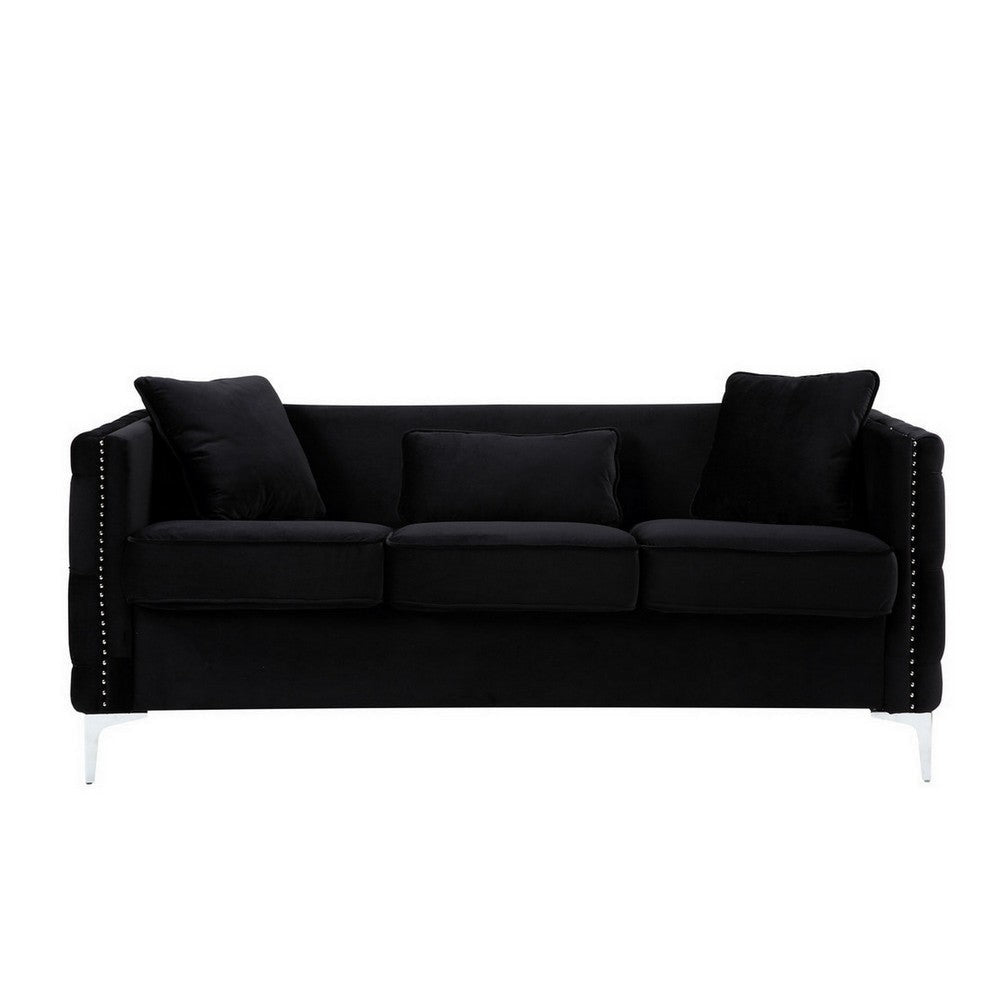Zion 2 Piece Sofa and Loveseat Set Deep Button Tufted Jet Black Velvet BM287661