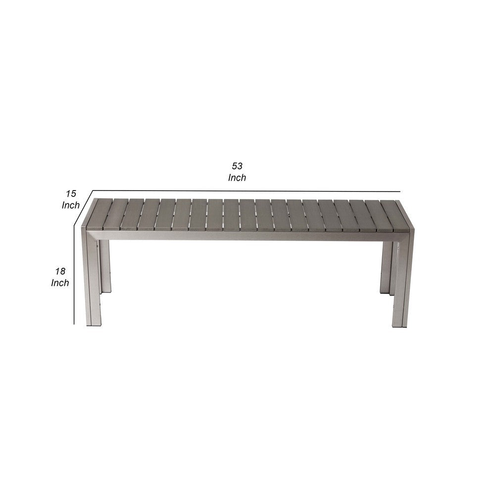 Theo Outdoor Bench | 53’’ | Aluminum | Gray Plank Style Seat BM287726