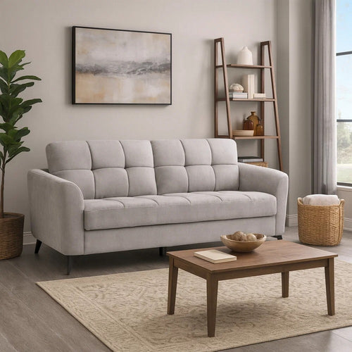 Odin Sofa | 79" | Tufted Cushions | Light Gray Linen