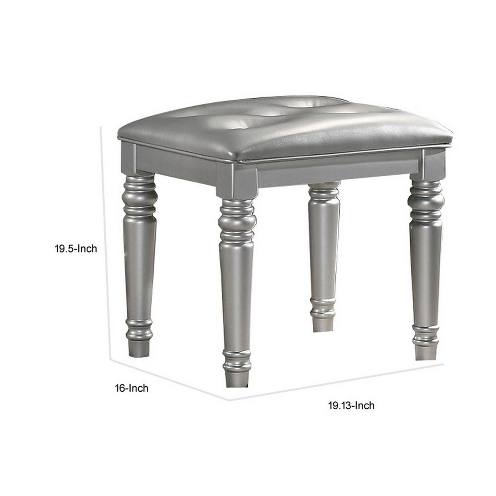 Kya Vanity Stool | Tufted Faux Leather Seat | 20’’ | Glam Silver BM287974