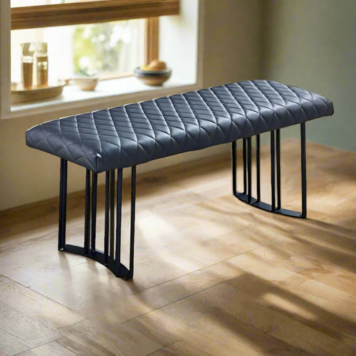 Ela Dining Bench | 47" | Dark Gray Vegan Leather | Metal Frame