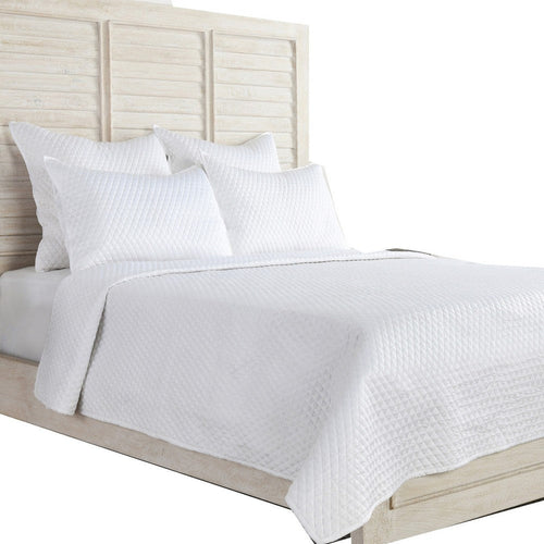 Kahn Queen Quilt | Hand Stitched Sateen | Cotton Fill | White