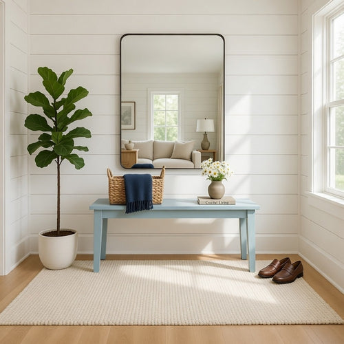 Bray Dining Bench | 44" | Tapered Legs | Teal Blue
