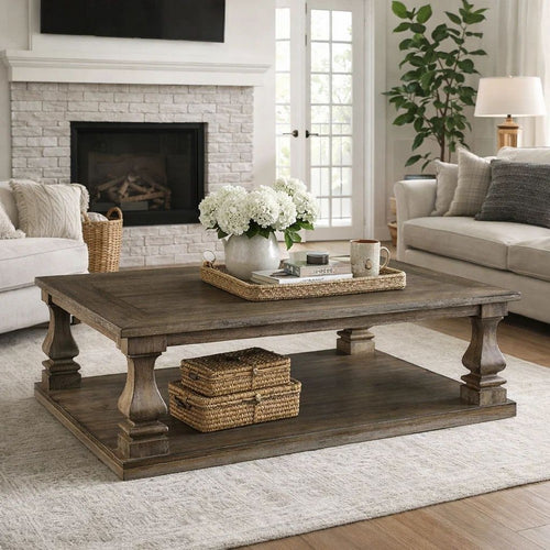 Classic Coffee Table | 54" | Baluster Legs | Weathered Gray
