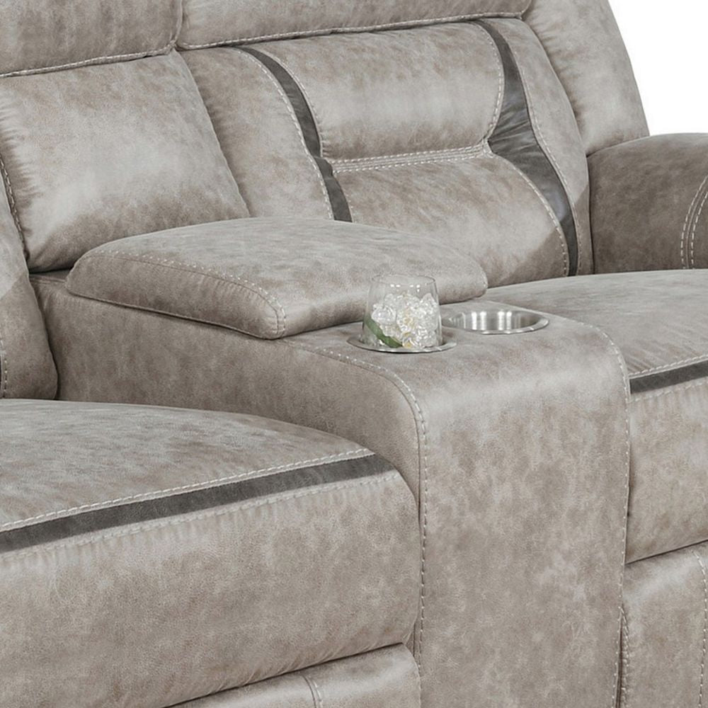 Tye 77 Inch Glider Manual Recliner Loveseat Gel Foam Taupe Faux Leather