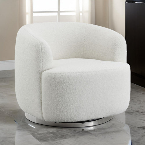 Swivel Accent Chair | 35" | Barrel Back | White Upholstery