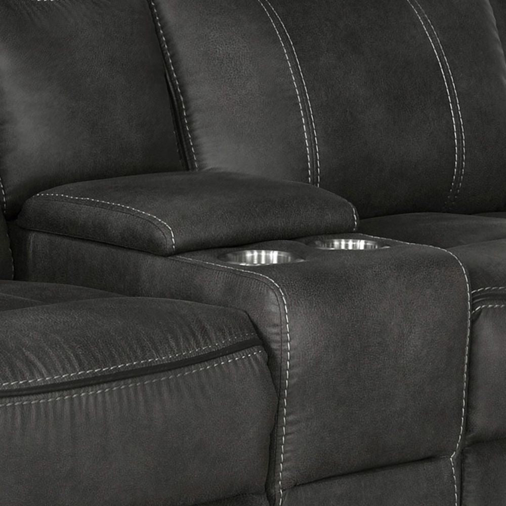 Tom 74 Inch Motion Manual Recliner Loveseat Gel Foam Black Faux Leather BM294176