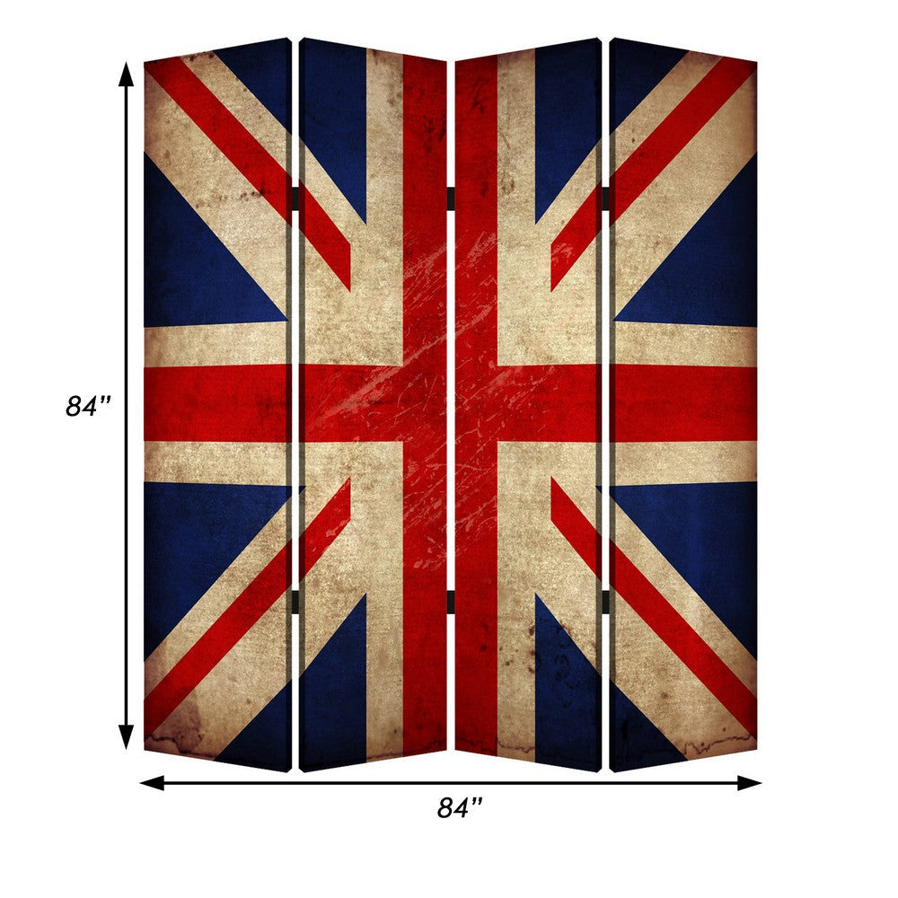 Alfie 71 Inch Folding Screen Room Divider Union Jack Printing 4 Panels BM294235