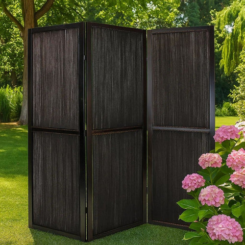 Yetta 72 x 72 Indoor Outdoor Folding Screen Room Divider, Handmade, Brown