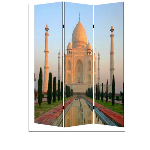 Brar 71 Inch 3 Panel Screen, Taj Mahal Reflecting Pool Print, Multicolor