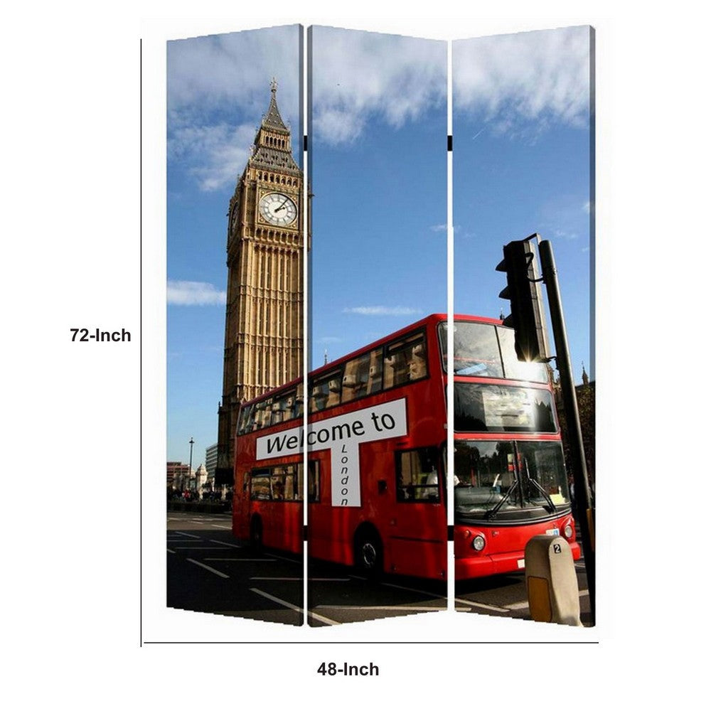Brar 71 Inch 3 Panel Canvas Screen Big Ben London Cityscape Red Brown BM294250