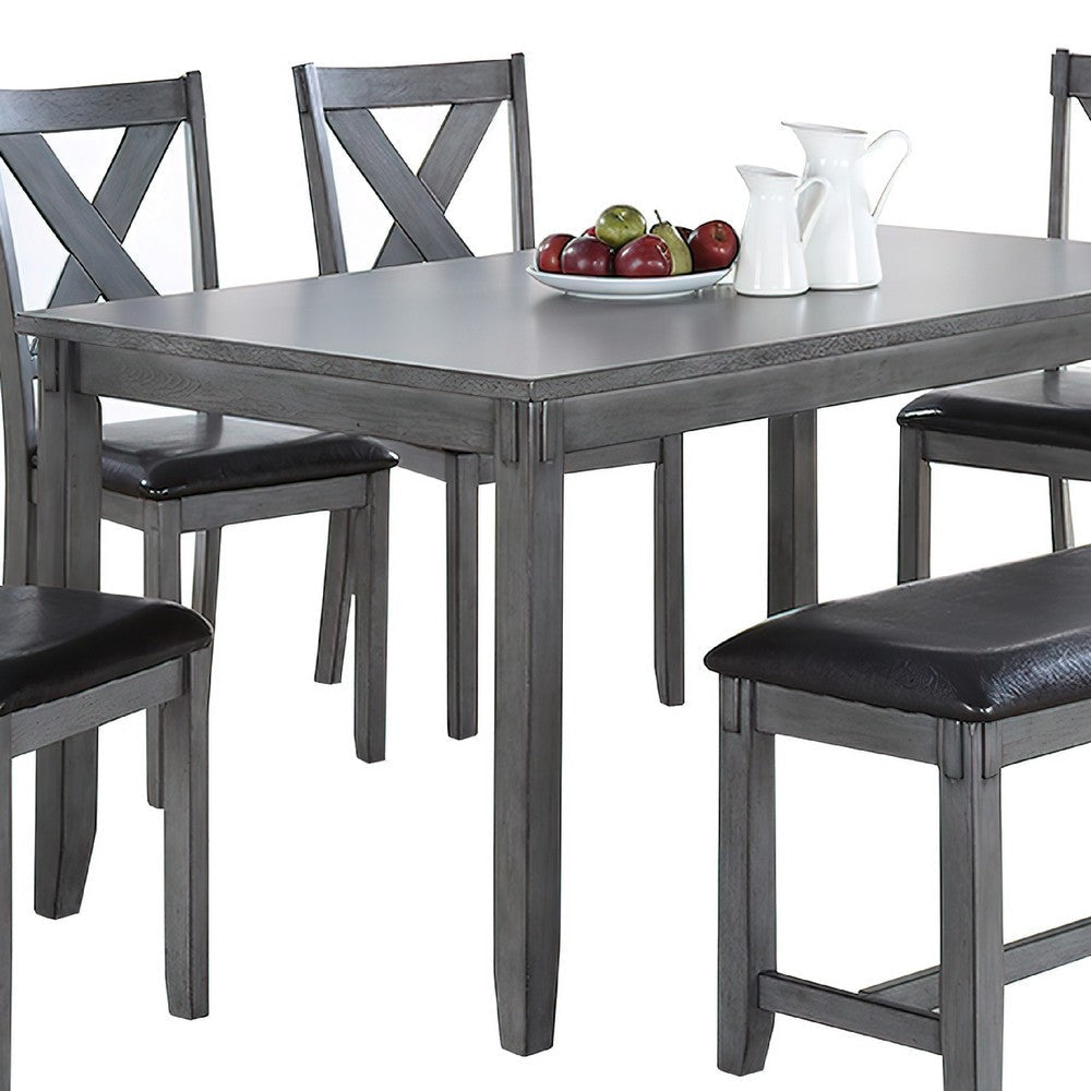 Modern 6 Piece Dining Set with Table 4 Chairs and Bench Gray Faux Leather BM294270