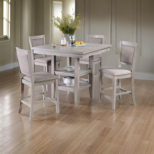 5 Piece Counter Height Dining Set, Table and 4 Chairs, Padded Seats, Gray