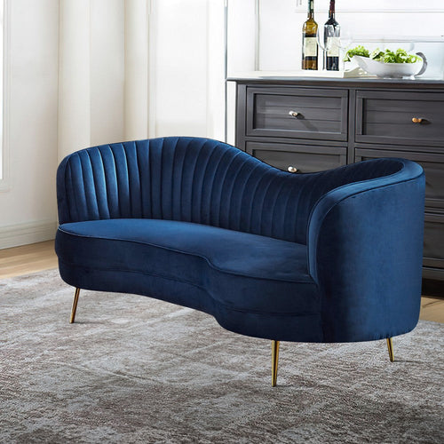 Chad Loveseat | 74" | Curved | Channel Tufted | Blue Velvet