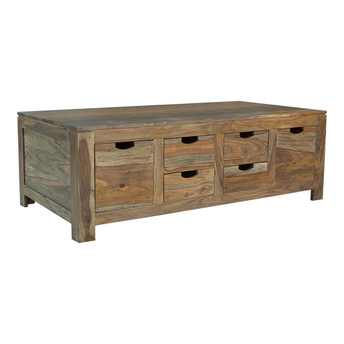 Dale Coffee Table | 53" | Storage | 6 Drawers | Rustic Brown