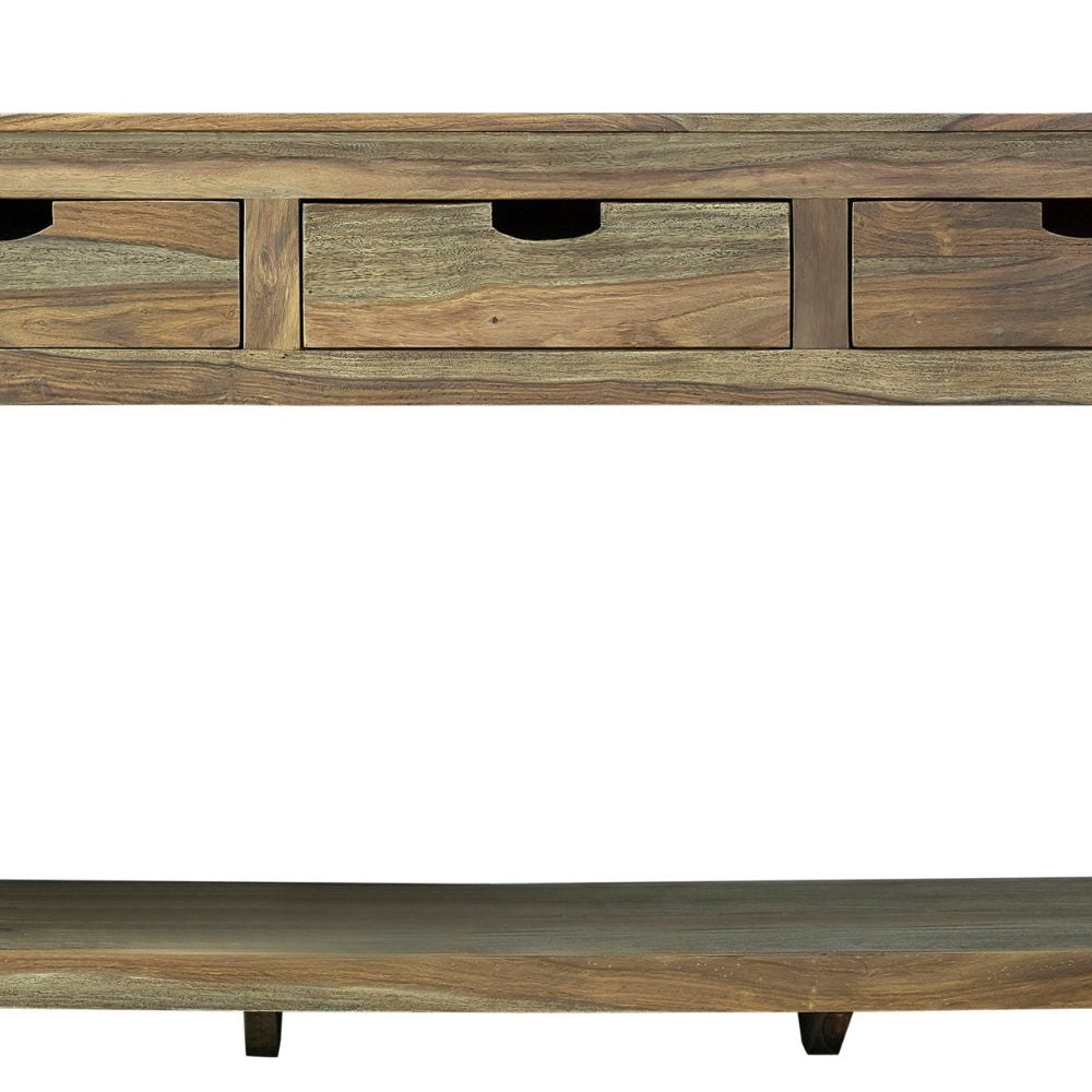 Dale 55 Inch Console Table 3 Pull Out Drawers and Open Bottom Shelf Brown BM295115