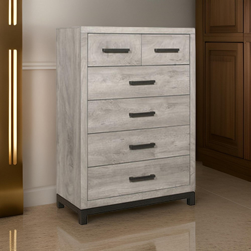 Deena Tall Dresser | 49" | 6 Drawers | Light Gray | Metal Handles