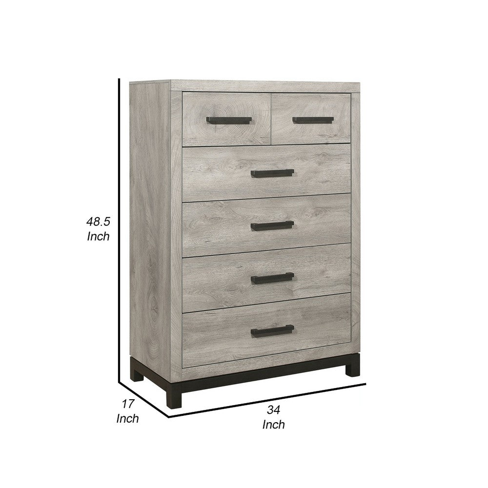 Deena Tall Dresser | 49" | 6 Drawers | Light Gray | Metal Handles