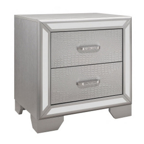 Aisha Nightstand | 24" | 2 Drawers | Mirror Trim | Silver Finish