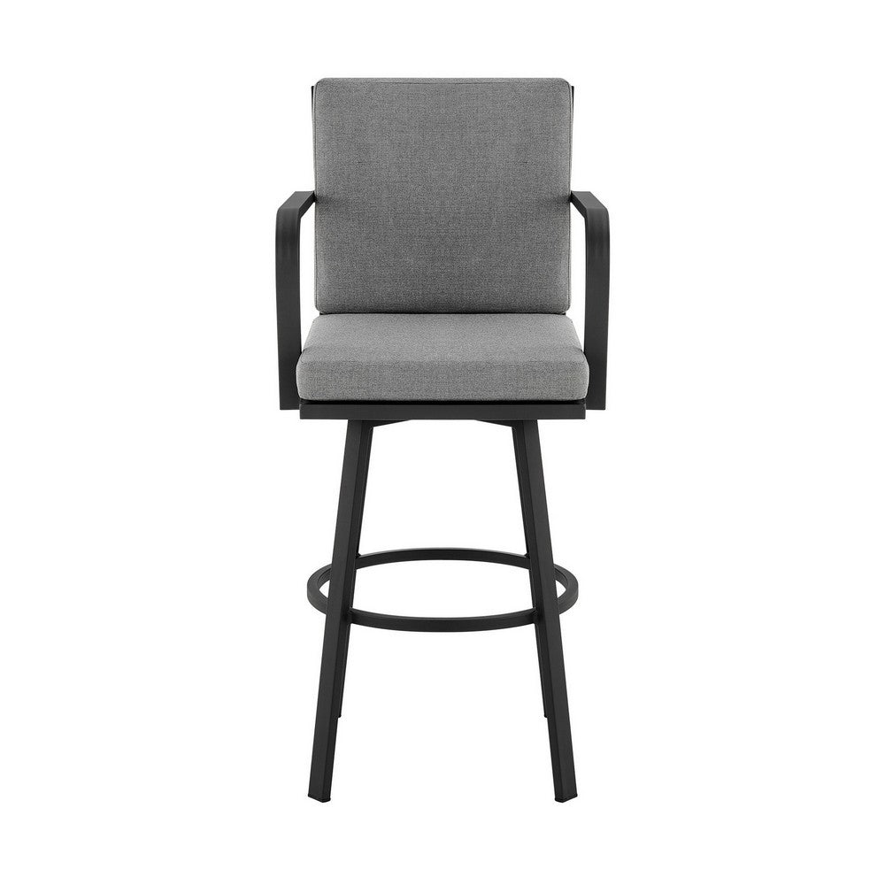 Faye Patio Barstool | 30" | Gray Cushion | Black Aluminum Frame