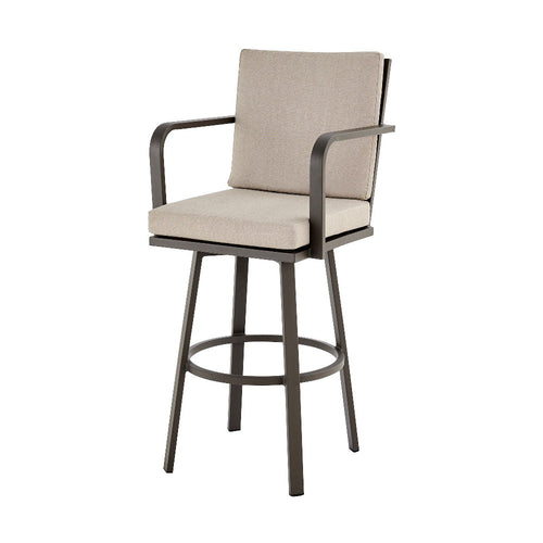 Faye Patio Barstool | 30" | Beige Cushion | Brown Aluminum Frame