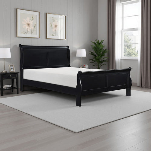 Gage Sleigh Bed | Queen | Wood Frame | Jet Black Finish