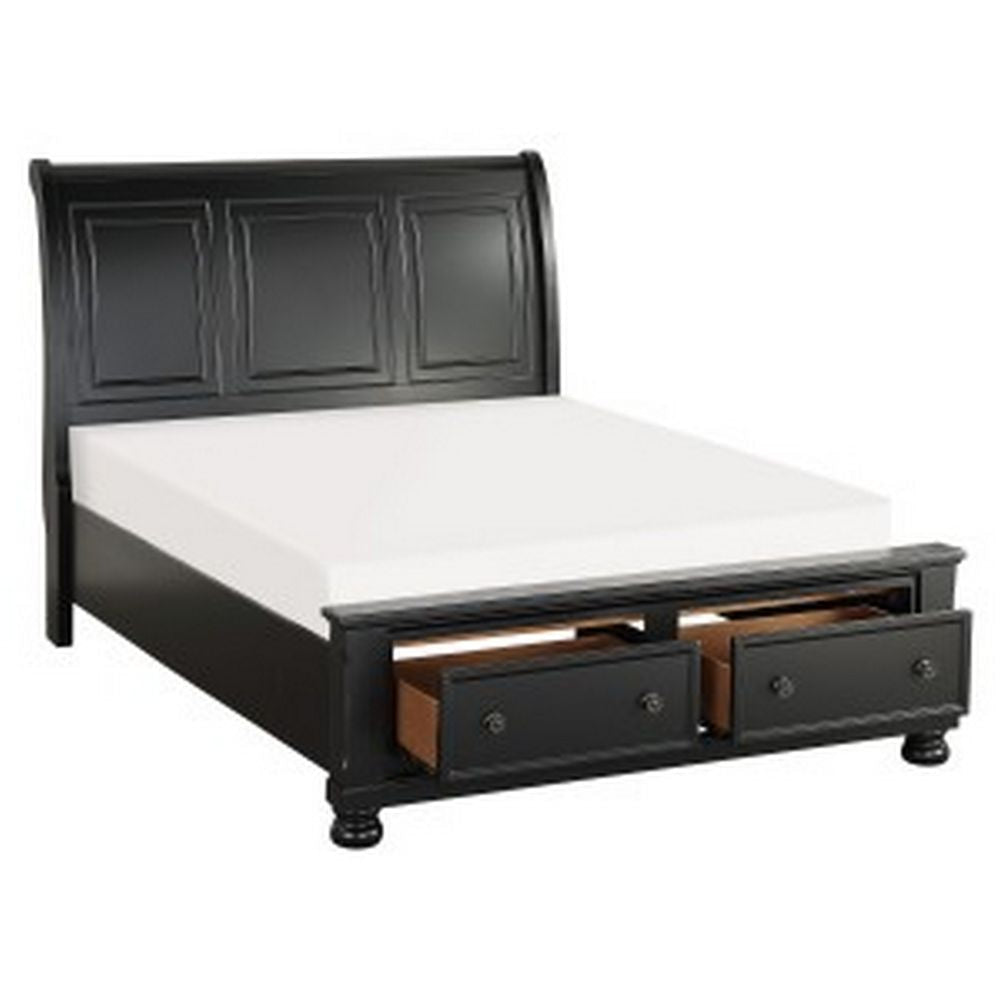 Bency Queen Sleigh Style Platform Bed 2 Drawer Footboard Bun Legs Black