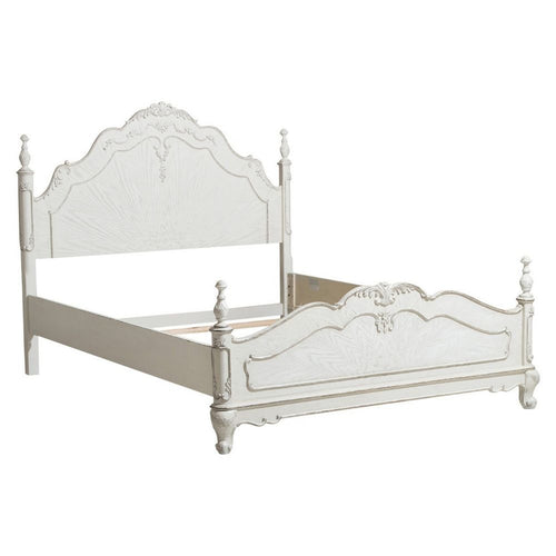 Princess Full Bed | Finial Accents | Floral Carvings | Antique White