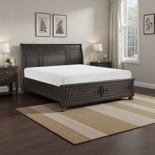 Cappi Classic Queen Platform Bed, 2 Storage Drawer Footboard, Brown Wood