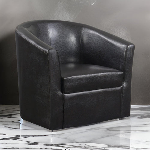 Swivel Accent Chair | 30" | Barrel Back | Brown Faux Leather