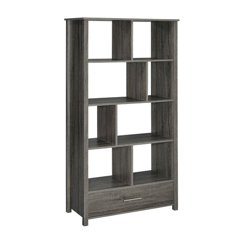 Wim 68 Inch Geometric Bookcase Etagere with 8 Shelves, Weathered Gray